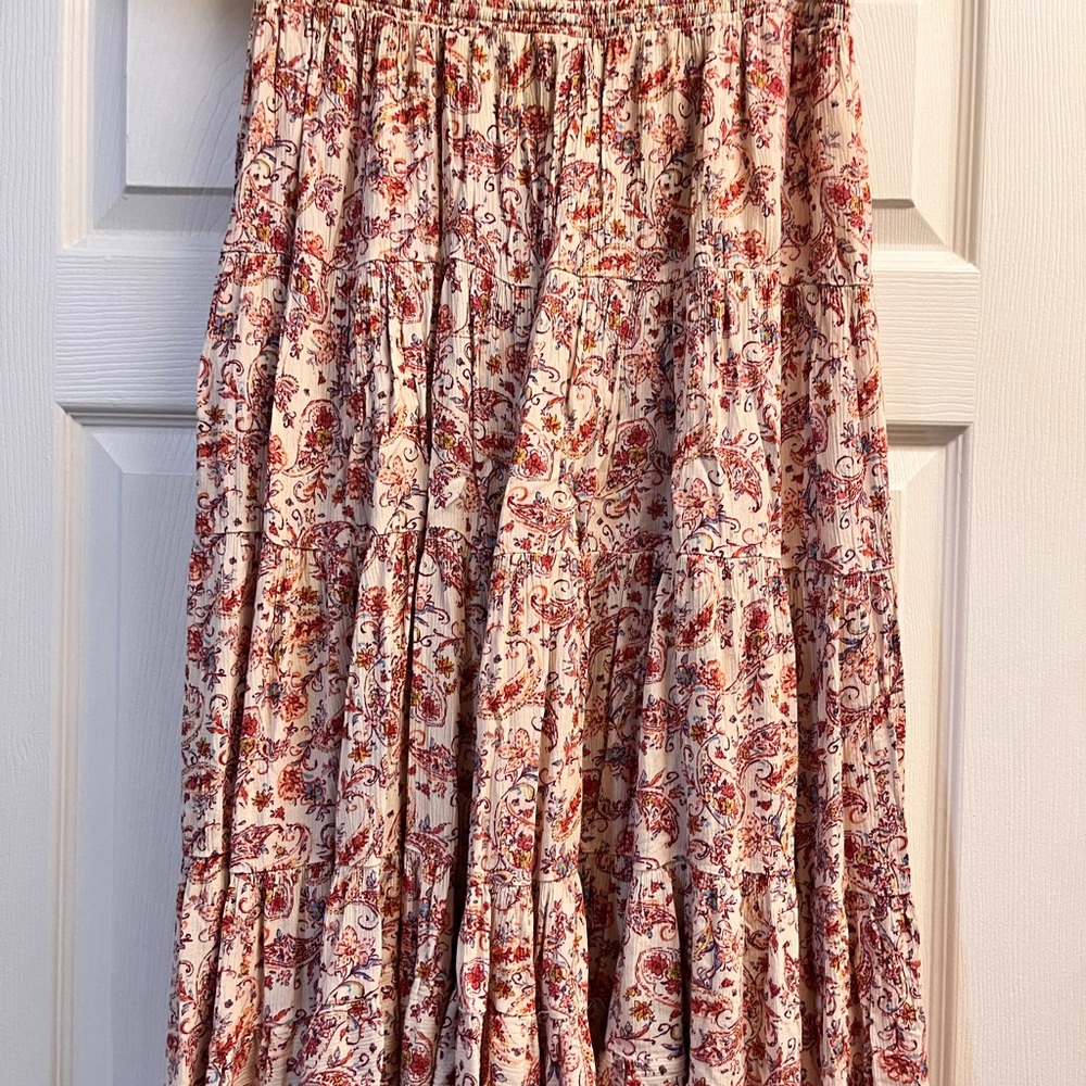 Floral Print Maxi Skirt - Red and White